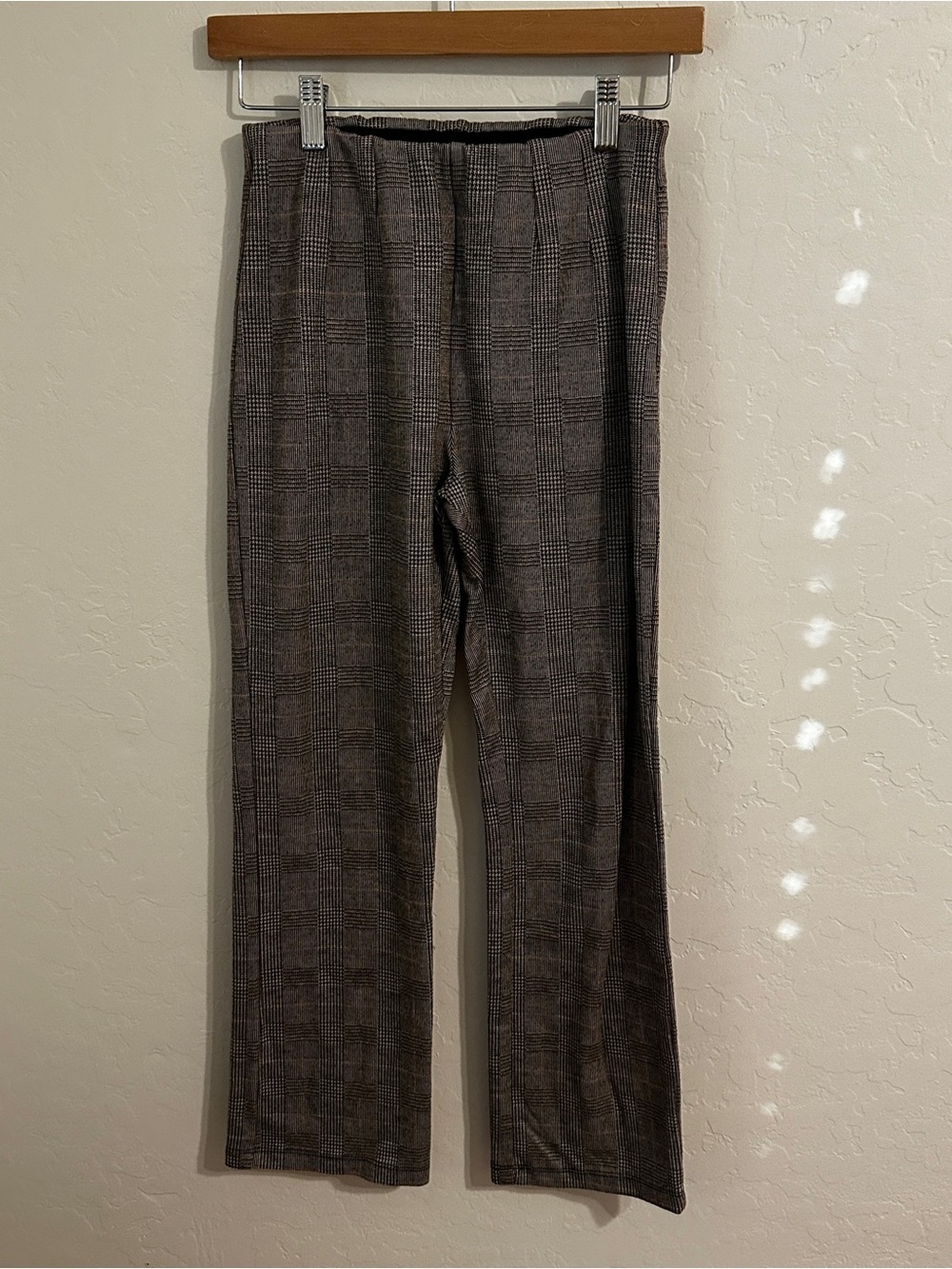 Free People Plaid Knit Trousers Grey Black Straight Leg Elastic Waist Pants 2